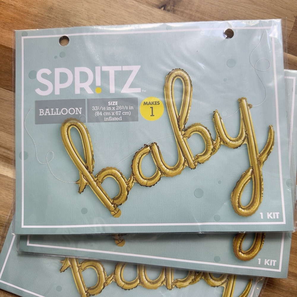 SPR!TZ Gold Foiled 33x26" baby Balloon Banner W/ String 3 Pack - Picture 2 of 3